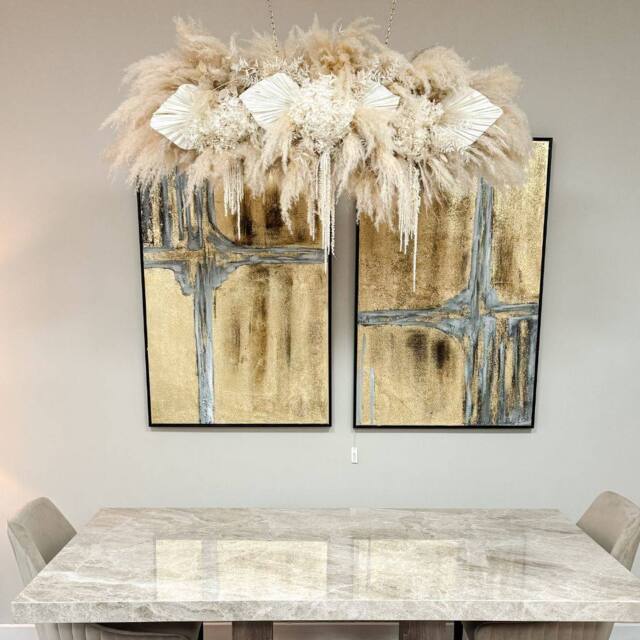 Modish Furnishing Framed Gold Canvas with a Cool Grey Contrast in Black Frame - image 1