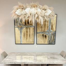 Modish Furnishing Framed Gold Canvas with a Cool Grey Contrast in Black Frame - thumbnail 1