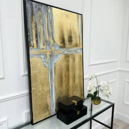 Modish Furnishing Framed Gold Canvas with a Cool Grey Contrast in Black Frame - thumbnail 2