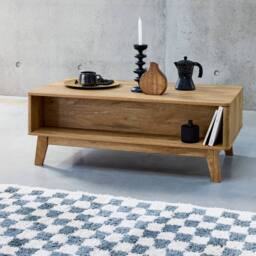 sweeek Coffee Table With Sliding Door Wood & Cane Effect in Light Brown - thumbnail 6