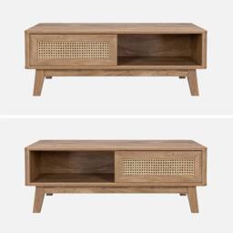 sweeek Coffee Table With Sliding Door Wood & Cane Effect in Light Brown - thumbnail 2
