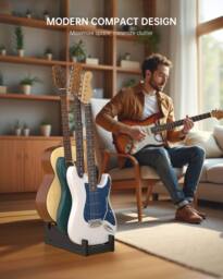 Appaso Wooden Guitar Stand, Handmade Solid Pine Electric Guitar Stand in Black - thumbnail 8
