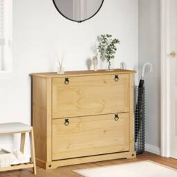 Berkfield Home Shoe Cabinet Corona 99x32x85 cm Solid Wood Pine in Light Brown - Size: 99 x 32 x 85 cm - thumbnail 3