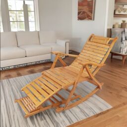 Pirlo Plush Bamboo Indoor Outdoor Foldable Rocking Chair in Brown - thumbnail 4