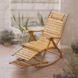 Pirlo Plush Bamboo Indoor Outdoor Foldable Rocking Chair in Brown - thumbnail 5