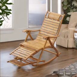 Pirlo Plush Bamboo Indoor Outdoor Foldable Rocking Chair in Brown - thumbnail 3