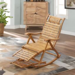 Pirlo Plush Bamboo Indoor Outdoor Foldable Rocking Chair in Brown - thumbnail 2