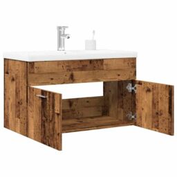 Berkfield Home 2 Piece Bathroom Furniture Set Old Wood Engineered Wood in Brown - thumbnail 1