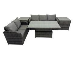 Fimous Rattan Garden Furniture Dining Set 5-seater with 2 Side Table in Dark Grey - thumbnail 1