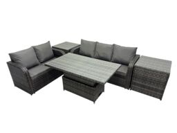 Fimous Rattan Garden Furniture Dining Set 5-seater with 2 Side Table in Dark Grey - thumbnail 2