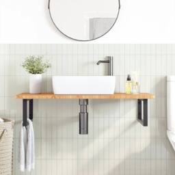 Berkfield Home Elegant Basin Shelf Wall Mounted Steel & Solid Wood Oak in Brown