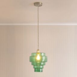 ValueLights Lane Glass 5 Tier Layered Shade Brushed Chrome Ceiling Pendant Light in Bright Green