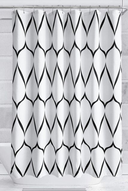Neel Blue Lattice Design Bathroom Shower Curtain with Hooks, Anti-Mould Mildew Resistant in White - Size: 180 cm width x 180 cm drop - image 1