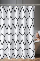 Neel Blue Lattice Design Bathroom Shower Curtain with Hooks, Anti-Mould Mildew Resistant in White - Size: 180 cm width x 180 cm drop - thumbnail 6