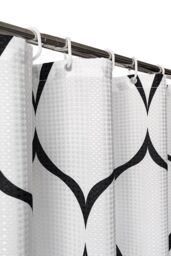 Neel Blue Lattice Design Bathroom Shower Curtain with Hooks, Anti-Mould Mildew Resistant in White - Size: 180 cm width x 180 cm drop - thumbnail 5