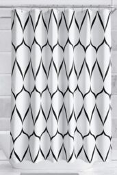 Neel Blue Lattice Design Bathroom Shower Curtain with Hooks, Anti-Mould Mildew Resistant in White - Size: 180 cm width x 180 cm drop - thumbnail 1