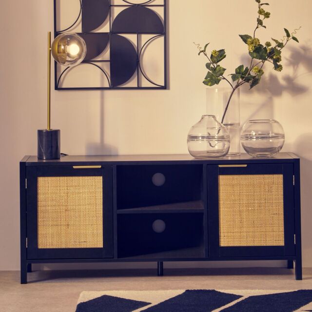Orsina Contemporary Black Wood Media Unit, Durable MDF Constructed Modern TV Cabinet, Functional Media Unit - image 1