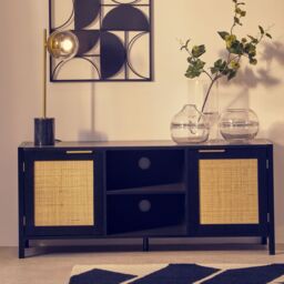 Orsina Contemporary Black Wood Media Unit, Durable MDF Constructed Modern TV Cabinet, Functional Media Unit
