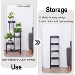 EONLION 4 Tier Metal Plant Stand in Black - Size: 100 cm - thumbnail 3