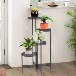 EONLION 4 Tier Metal Plant Stand in Black - Size: 100 cm