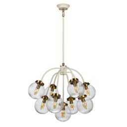 Loops 9 Light Ceiling Pendant Cream Painted +Aged Brass Finish Plated LED E14 60W Bulb in Metallics - thumbnail 2