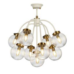 Loops 9 Light Ceiling Pendant Cream Painted +Aged Brass Finish Plated LED E14 60W Bulb in Metallics - thumbnail 3