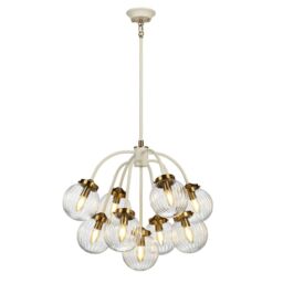 Loops 9 Light Ceiling Pendant Cream Painted +Aged Brass Finish Plated LED E14 60W Bulb in Metallics
