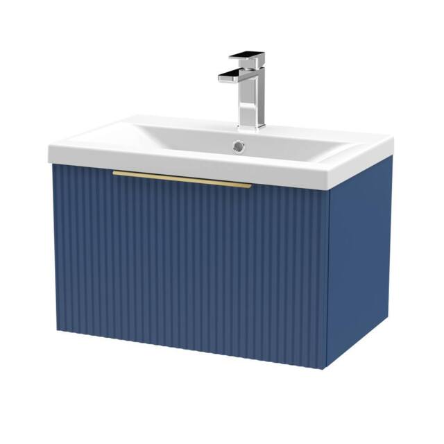 Balterley Fluted Front Wall Hung 1 Drawer Vanity Basin Unit, Satin Blue, 600mm in Blue - image 1