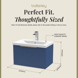 Balterley Fluted Front Wall Hung 1 Drawer Vanity Basin Unit, Satin Blue, 600mm in Blue - thumbnail 5