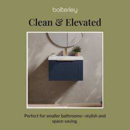 Balterley Fluted Front Wall Hung 1 Drawer Vanity Basin Unit, Satin Blue, 600mm in Blue - thumbnail 7