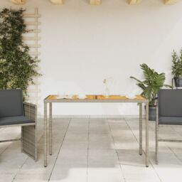 Berkfield Home Garden Table with Acacia Wood Top Grey 115x54x74 cm Poly Rattan - Size: 115 x 54 x 74 cm - thumbnail 3