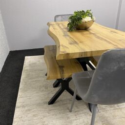 KOSY KOALA Wooden Dining Table with 2 Benches & Grey Velvet Chairs, Stylish Dining Room Furniture in Brown - thumbnail 8