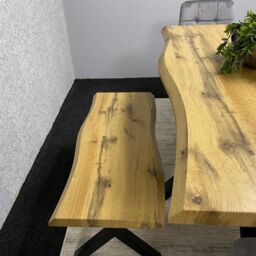 KOSY KOALA Wooden Dining Table with 2 Benches & Grey Velvet Chairs, Stylish Dining Room Furniture in Brown - thumbnail 6