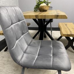 KOSY KOALA Wooden Dining Table with 2 Benches & Grey Velvet Chairs, Stylish Dining Room Furniture in Brown - thumbnail 3