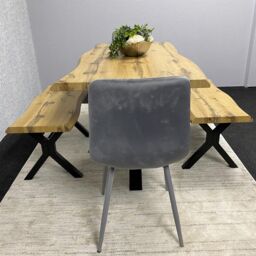 KOSY KOALA Wooden Dining Table with 2 Benches & Grey Velvet Chairs, Stylish Dining Room Furniture in Brown - thumbnail 7