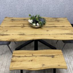 KOSY KOALA Wooden Dining Table with 2 Benches & Grey Velvet Chairs, Stylish Dining Room Furniture in Brown - thumbnail 5