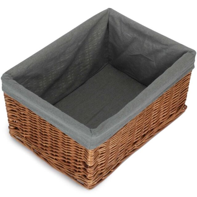 Red Hamper Double Steamed Grey Cotton Lined Willow Storage Baskets - Size: Small - image 1