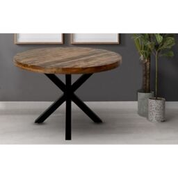 Jaipur Furniture Ltd Industrial Round X Leg Dining Table - FLAT PACK LEGS - Mango Wood/Iron - L170 x W170 x H76 cm - PP Sawn Finish - Assembly - thumbnail 3