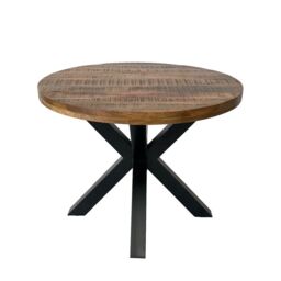 Jaipur Furniture Ltd Industrial Round X Leg Dining Table - FLAT PACK LEGS - Mango Wood/Iron - L170 x W170 x H76 cm - PP Sawn Finish - Assembly