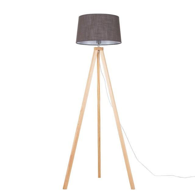 ValueLights Barbro Light Wood Tripod Floor Lamp with Linen Tapered Shade in Grey - image 1