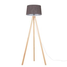 ValueLights Barbro Light Wood Tripod Floor Lamp with Linen Tapered Shade in Grey - thumbnail 1