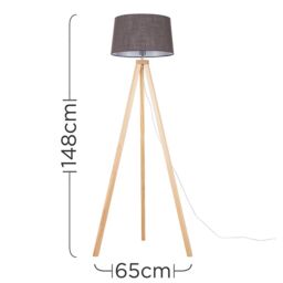 ValueLights Barbro Light Wood Tripod Floor Lamp with Linen Tapered Shade in Grey - thumbnail 5