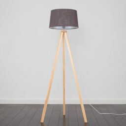 ValueLights Barbro Light Wood Tripod Floor Lamp with Linen Tapered Shade in Grey - thumbnail 2