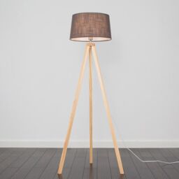 ValueLights Barbro Light Wood Tripod Floor Lamp with Linen Tapered Shade in Grey - thumbnail 3