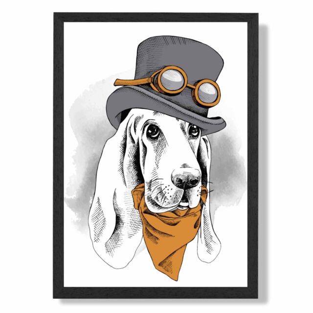 ARTZE Steam Punk Hound Dog Sketch Framed Print SIZE: A2 with Black Frame in Orange - Size: A4 - image 1