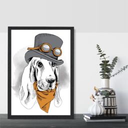 ARTZE Steam Punk Hound Dog Sketch Framed Print SIZE: A2 with Black Frame in Orange - Size: A4 - thumbnail 2