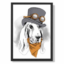 ARTZE Steam Punk Hound Dog Sketch Framed Print SIZE: A2 with Black Frame in Orange - Size: A4 - thumbnail 1