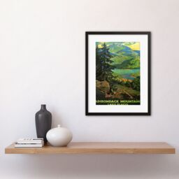 Artery8 Adirondack Mountains Lake Placid Lakeside Forest Nature Landscape Illustration Travel Poster Framed Wall Art Print Picture 12X16 inch in Black - thumbnail 2