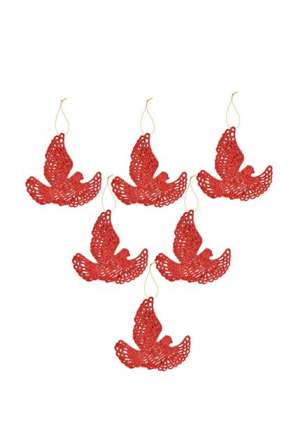 VFM e-Store Christmas Tree Decoration Hanging Glitter Dove X 6 20x11. 5x2cm Red - Size: 5x2 cm - image 1
