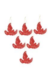 VFM e-Store Christmas Tree Decoration Hanging Glitter Dove X 6 20x11. 5x2cm Red - Size: 5x2 cm - thumbnail 1
